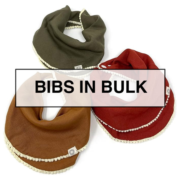 CLEARANCE - Bulk Set of 10 Organic Pom Pom Bib 3 Packs (In Package)
