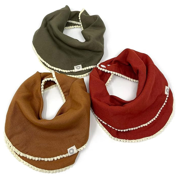 CLEARANCE - Bulk Set of 10 Organic Pom Pom Bib 3 Packs (In Package)