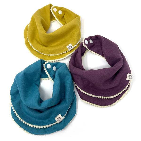 CLEARANCE - Bulk Set of 10 Organic Pom Pom Bib 3 Packs (In Package)