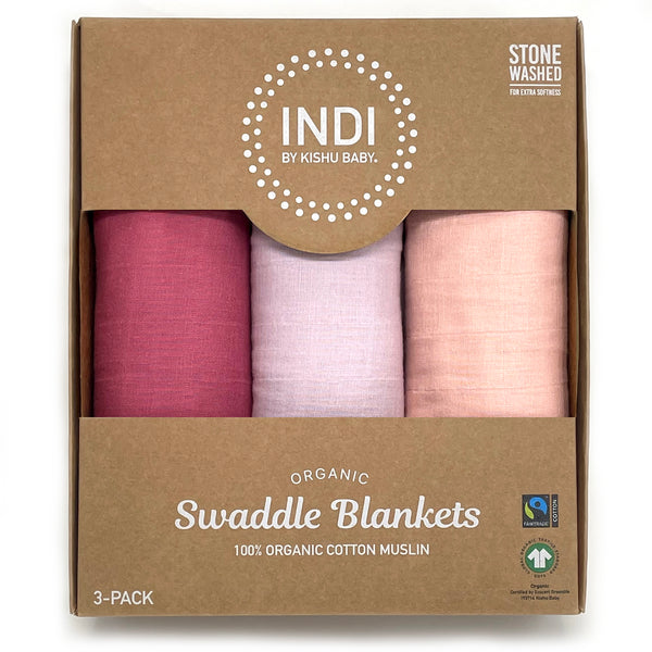 Organic Swaddle Blanket Set (Antique Pink, Lavender, Peach)